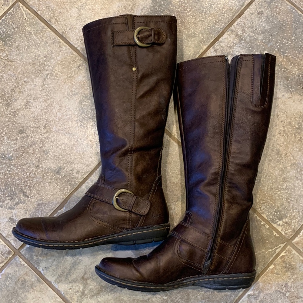 boc Tall Brown Leather Boots Buckle Accents Womens Size 7.5 C09606 CIG16